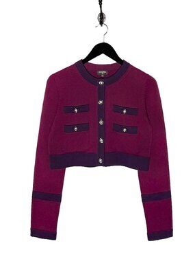 Chanel Pre Fall 2023 Plum Purple CC Buttons Cardigan Sweater
